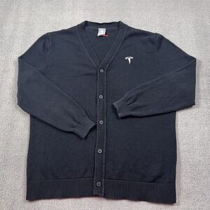 Tesla Motors Cardigan Adult Large Black Knit Button Up Long Sleeve Casual Men's